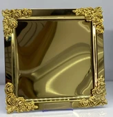 Mucit Home Kare Kenarlari Motifli  Gold Sunum Tepsi - 2