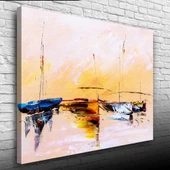 Sahilde Demirli Yelkenliler Yağlıboya Kanvas Tablo 50 x 70 - 3