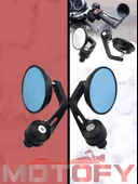 MAVİ CAMLI YUVARLAK MOTOSİKLET GİDON AYNASI TAKIMI ALÜMİNYUM thumbnail 2