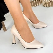 Ulba Seri Bej Suni Deri İnce Topuklu Kadın Stiletto - 4