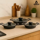 Vento 6 Parça Yanmaz Yapışmaz Titanyum Kaplama Sahan Seti 18-20-22 cm thumbnail 1