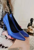 Jilya Seri Mavi Suni Deri İnce Topuklu Kadın Stiletto - 2