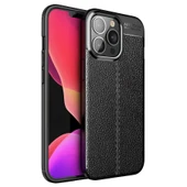 iPhone 16 Pro Max Uyumlu Kamera Korumalı Deri Görünümlü Silikon Kılıf - 1