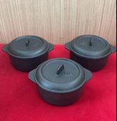 SÜREL DÖKÜM 12 CM 3 LÜ YUVARLAK SET GÜVEÇ TENCERE MAT SİYAH - 1