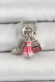 316L Çelik Gümüş Renk Pembe Elbise Kombini Model Nomination Charm - 1