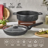 Amboss Montana Siyah 3 Parça Granit Tencere Seti - 1