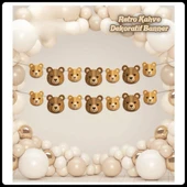 Retro Sevimli Ayı Özel Kesim Dekoratif Banner 2 Metre - 1