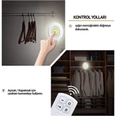 Uzaktan Kumandalı Yapışkanlı Kablosuz Pilli LED 3'lü Spot Lamba Spot LED - 4