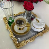Mucit Home  Kare Gold Gül Motifli Gümüş Sunum Tepsisi - 1