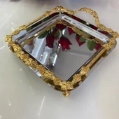 Mucit Home Kare Kenarları Gold Detaylı Gümüş Sunum Tepsi - 2
