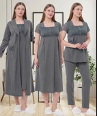 Mecit 6066 Bayan Hamile Lohusa Füme Sabahlık Gecelik Pijama Seti thumbnail 1