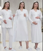 Mecit 1519 Bayan Hamile Lohusa Ekru Sabahlık Gecelik Pijama Seti thumbnail 1