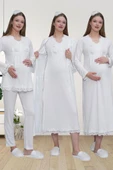 Mecit 1519 Bayan Hamile Lohusa Ekru Sabahlık Gecelik Pijama Seti thumbnail 5