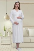 Mecit 1519 Bayan Hamile Lohusa Ekru Sabahlık Gecelik Pijama Seti thumbnail 4
