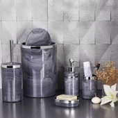 Mucit Home 5 Parça Gümüş Gri Mermer Desenli Akrilik Banyo Seti - 1
