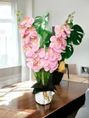 Beyaz Renkli Beton Saksıda 2 Dallı Islak Dokulu Yüksek Kaliteli Yapay Orkide thumbnail 7