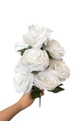 YAPAY ÇİÇEKÇİNİZ Dekoratif Kumaş Dokulu Beyaz Gül Demeti 10 Dal thumbnail 3