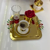 Mucit Home Kenarlari Kiraz Motifli Gold Tepsi - 1