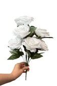 YAPAY ÇİÇEKÇİNİZ Dekoratif Kumaş Dokulu Beyaz Gül Demeti 10 Dal thumbnail 1