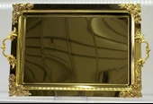 Mucit Home  Kulplu Kenarları Motifli Dikdörtgen Gold Tepsi - 2