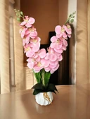 Beyaz Renkli Beton Saksıda 2 Dallı Islak Dokulu Yüksek Kaliteli Yapay Orkide thumbnail 6