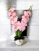 Beyaz Renkli Beton Saksıda 2 Dallı Islak Dokulu Yüksek Kaliteli Yapay Orkide thumbnail 3