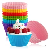 Mucit Home  12 Adet Silikon Muffin  Cupcake,  Browni Mini Kek Kalıbı Renkli - 3