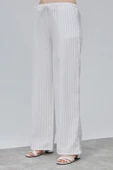 Kadın Pantolon Geniş Paça Yüksel Bel Cepli Çizgili Pantolon ÇİZGİLİ-PANTOLON - 8