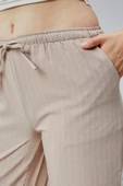 Kadın Pantolon Geniş Paça Yüksel Bel Cepli Çizgili Pantolon ÇİZGİLİ-PANTOLON - 4