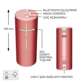 Ultimate Ears BOOM 4 Taşınabilir Su Geçirmez Bluetooth Hoparlör, 360 Derece, 15 Saatlik Pil Ömürlü - Pembe thumbnail 6