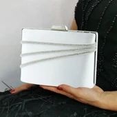 Erkan Saçmacı Gümüş Saten Kristal Taşlı Metal Saplı Zincir Askılı Abiye Çanta - 3