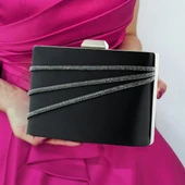 Erkan Saçmacı Siyah Saten Taşlı Gümüş Metal Saplı Zincir Askılı Abiye Çanta - 3