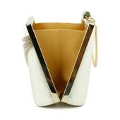 Erkan Saçmacı Ten Saten Taşlı Altın Metal Saplı Zincir Askılı Abiye Çanta - 4