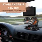 Üniversal Oto Ofis Araç İçi Torpido Üstü Vantilatör Çift Başlıklı USB Girişli 2 Kademeli Soğutucu Fan 360° Dönebilen Ultra Sessiz Oynar Başlıklı Araç Fanı - 2