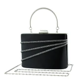 Erkan Saçmacı Siyah Saten Taşlı Gümüş Metal Saplı Zincir Askılı Abiye Çanta - 2