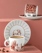 Elephant Porselen 4 Parça 2 Kişilik Kahve Fincan Takımı Bordo - 1
