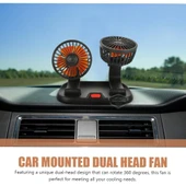 Üniversal Oto Ofis Araç İçi Torpido Üstü Vantilatör Çift Başlıklı USB Girişli 2 Kademeli Soğutucu Fan 360° Dönebilen Ultra Sessiz Oynar Başlıklı Araç Fanı - 8