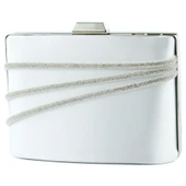 Erkan Saçmacı Gümüş Saten Kristal Taşlı Metal Saplı Zincir Askılı Abiye Çanta - 1