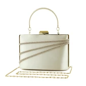 Erkan Saçmacı Ten Saten Taşlı Altın Metal Saplı Zincir Askılı Abiye Çanta - 2