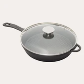 SÜREL DÖKÜM 28 CM YUVARLAK CAM KAPAKLI TAVA MAT SİYAH - 1