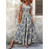 Lucky Life Kadın Kısa Kollu Kruvaze Yaka Beli Lastikli Süprem Maksi Boy Elbise - 5