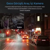 S-15 WiFi Full HD 3 Kameralı Araç İçi Güvenlik Kamerası + Park Modu Kablosu Ön-Arka-İç Kayıt,DashCam - 7