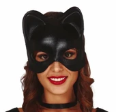 Siyah Deri Görünümlü Kedi Maskesi - 3