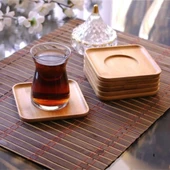 Mucit Home  6'lı Bambu Çay Tabağı Seti,Kare Bambu Çay Bardağı Altlığı - 4