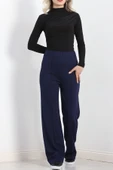 Zra Krep Çımalı Palazzo Pantolon Lacivert thumbnail 4
