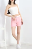 Püsküllü Kot Şort Pembe - 4