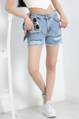 Püsküllü Kot Şort Buzmavi thumbnail 5