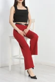 Pensli Bol Kesim Krep Pantolon Bordo - 1