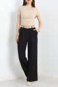 Pileli Palazzo Pantolon Siyah - 2