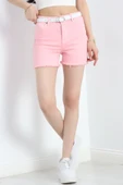 Püsküllü Kot Şort Pembe - 1